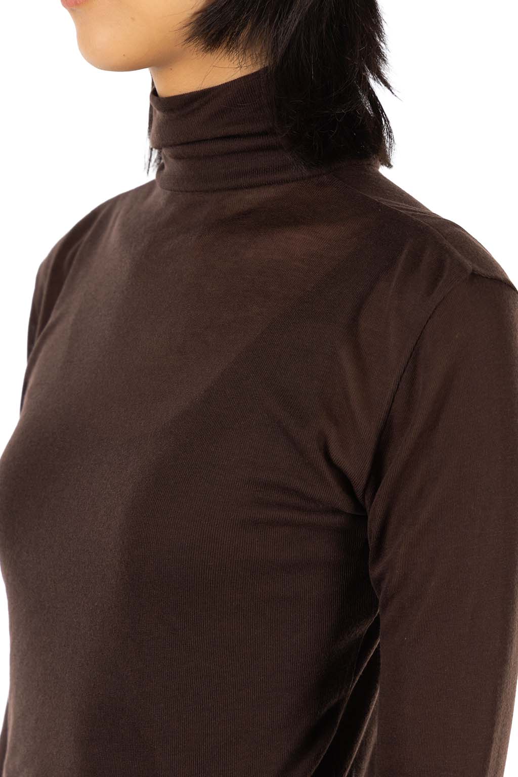 Tu es mon Tresor - Turtleneck Cropped Top - Tencel Cashmere - Brown