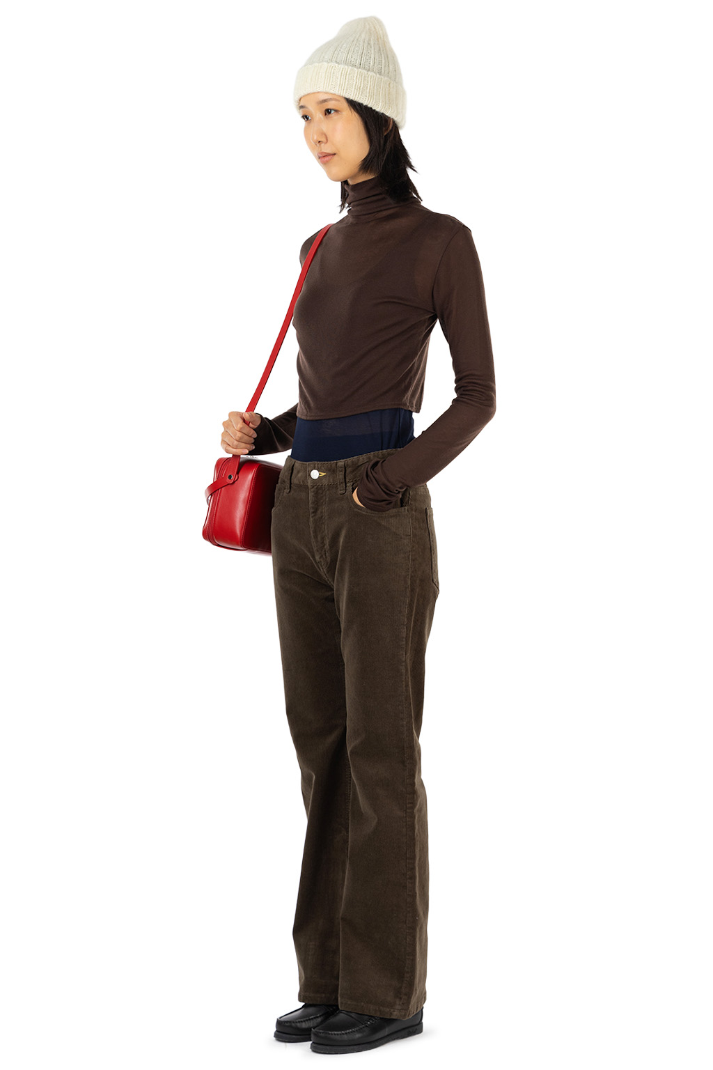 Tu es mon Tresor - Turtleneck Cropped Top - Tencel Cashmere - Brown