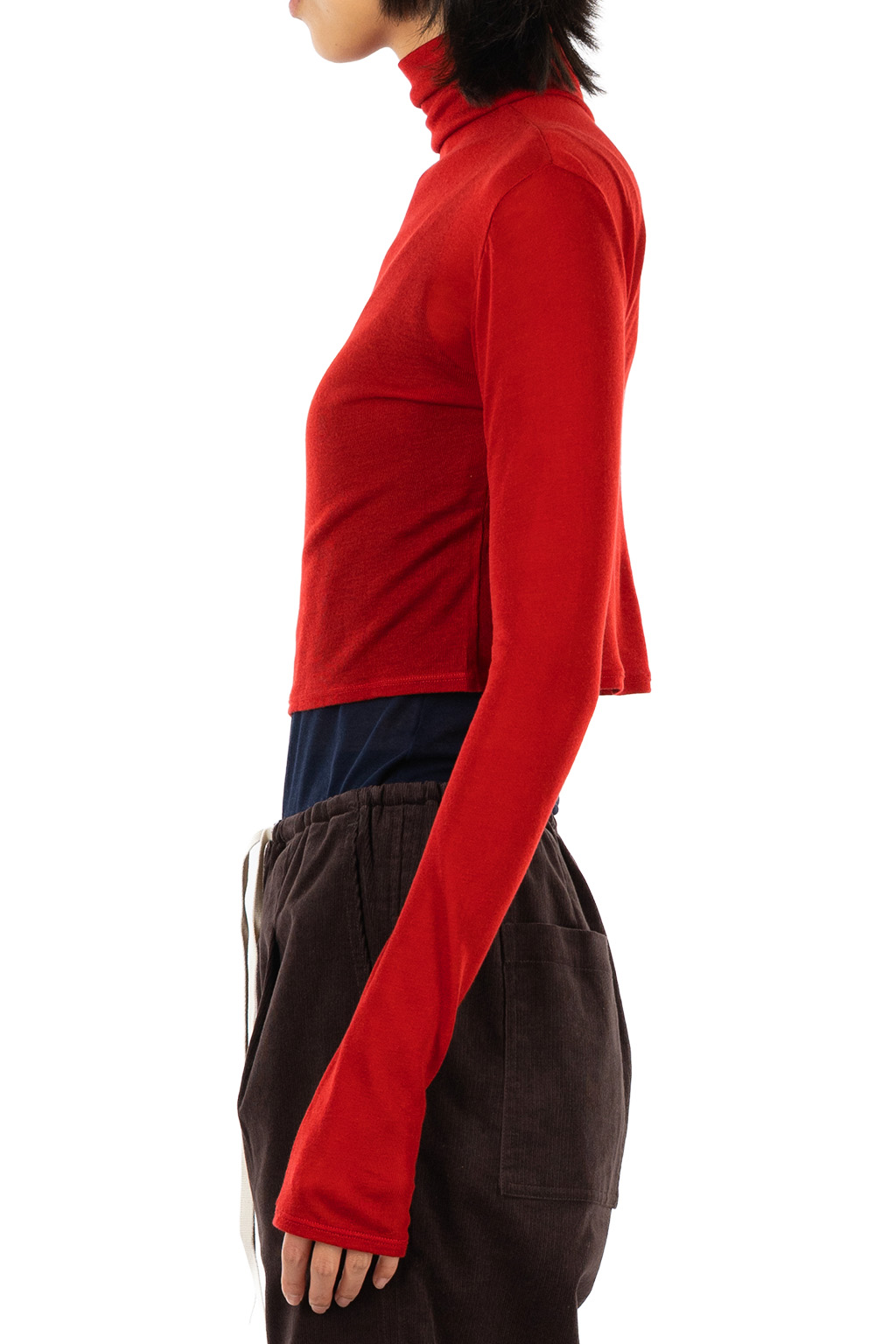 Tu es mon Tresor - Turtleneck Cropped Top - Tencel Cashmere - Red