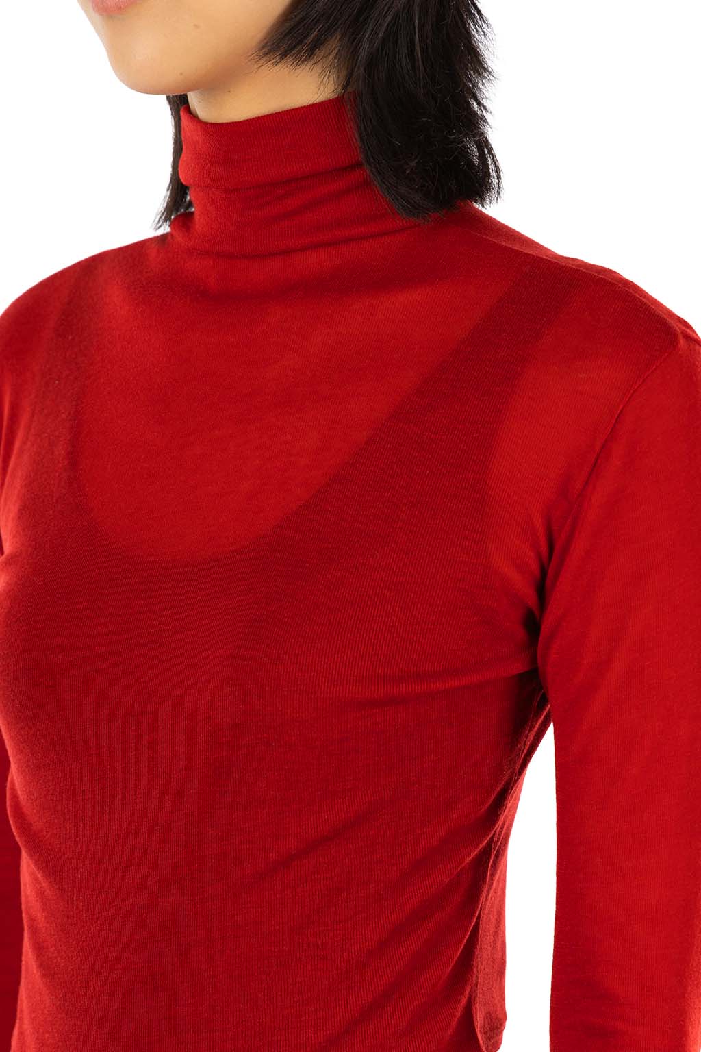 Tu es mon Tresor - Turtleneck Cropped Top - Tencel Cashmere - Red
