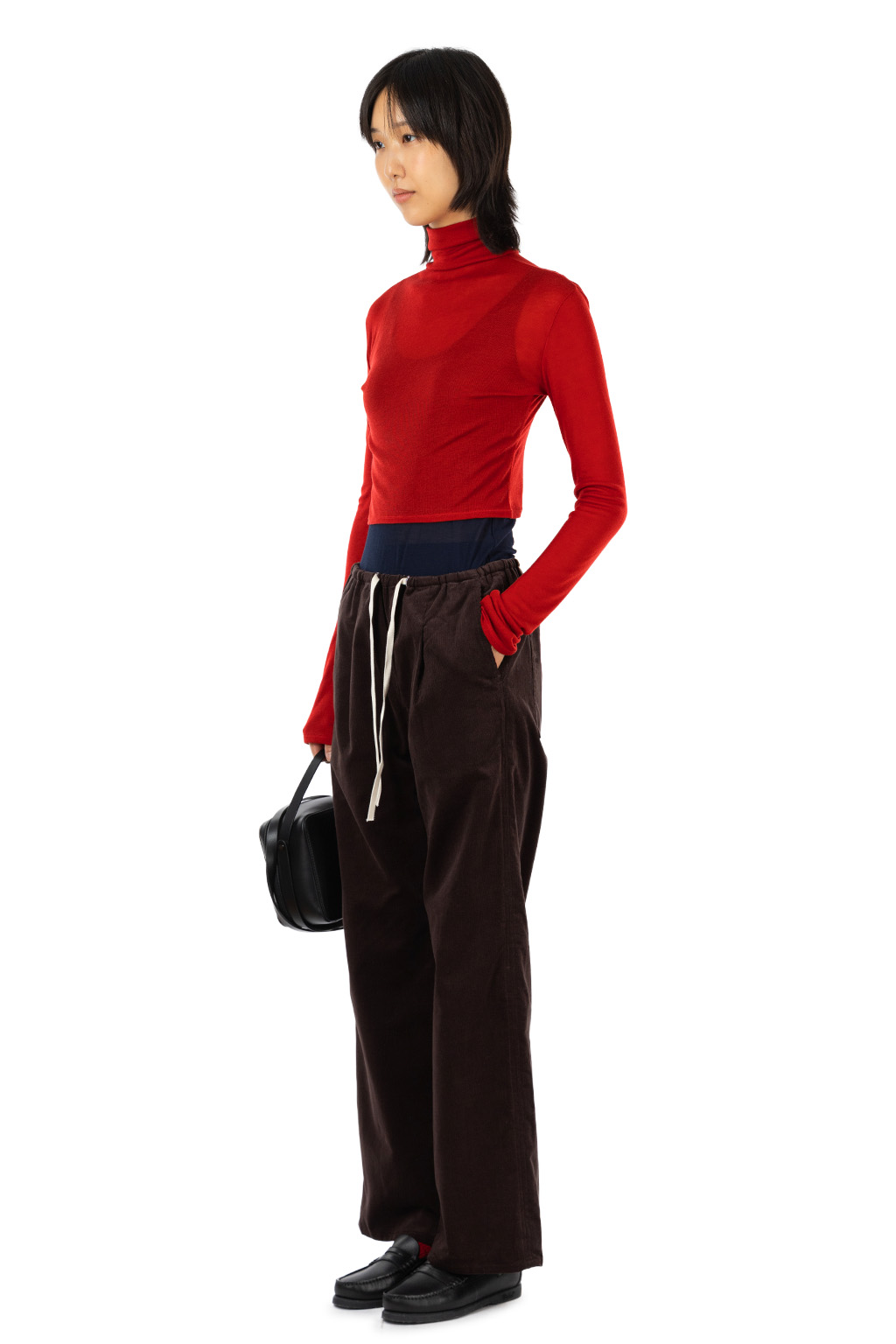 Tu es mon Tresor - Turtleneck Cropped Top - Tencel Cashmere - Red