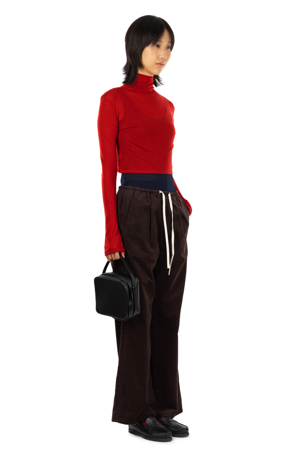 Tu es mon Tresor - Turtleneck Cropped Top - Tencel Cashmere - Red