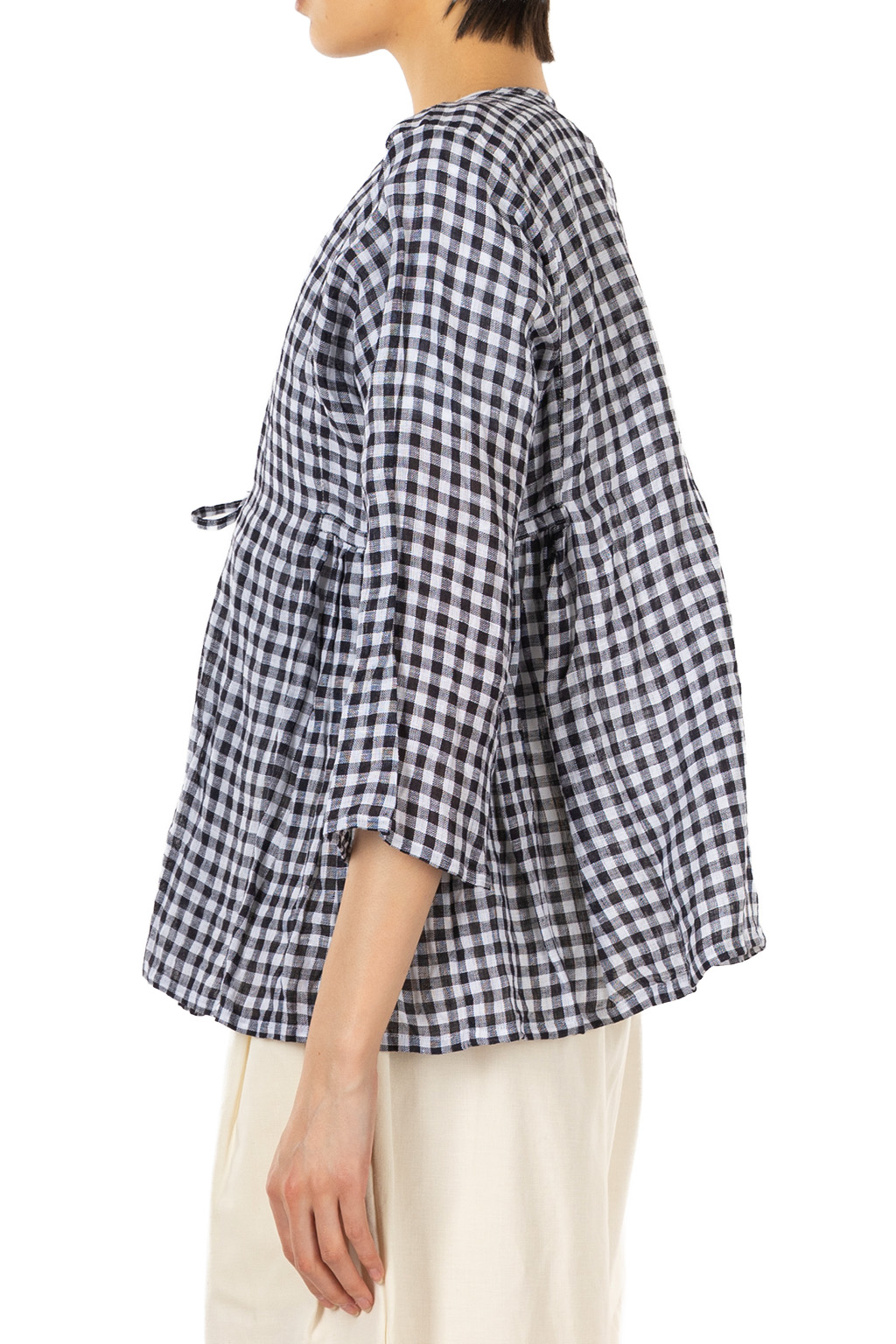 Veritecoeur - Gingham Check Wrap Blouse - Black Check