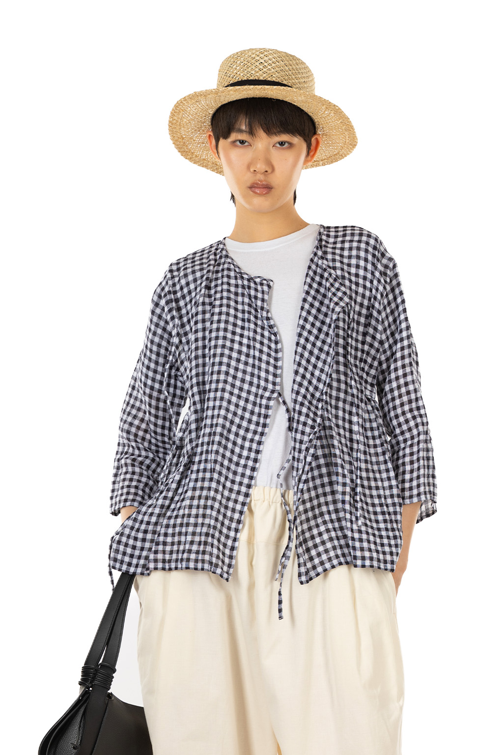 Veritecoeur - Gingham Check Wrap Blouse - Black Check