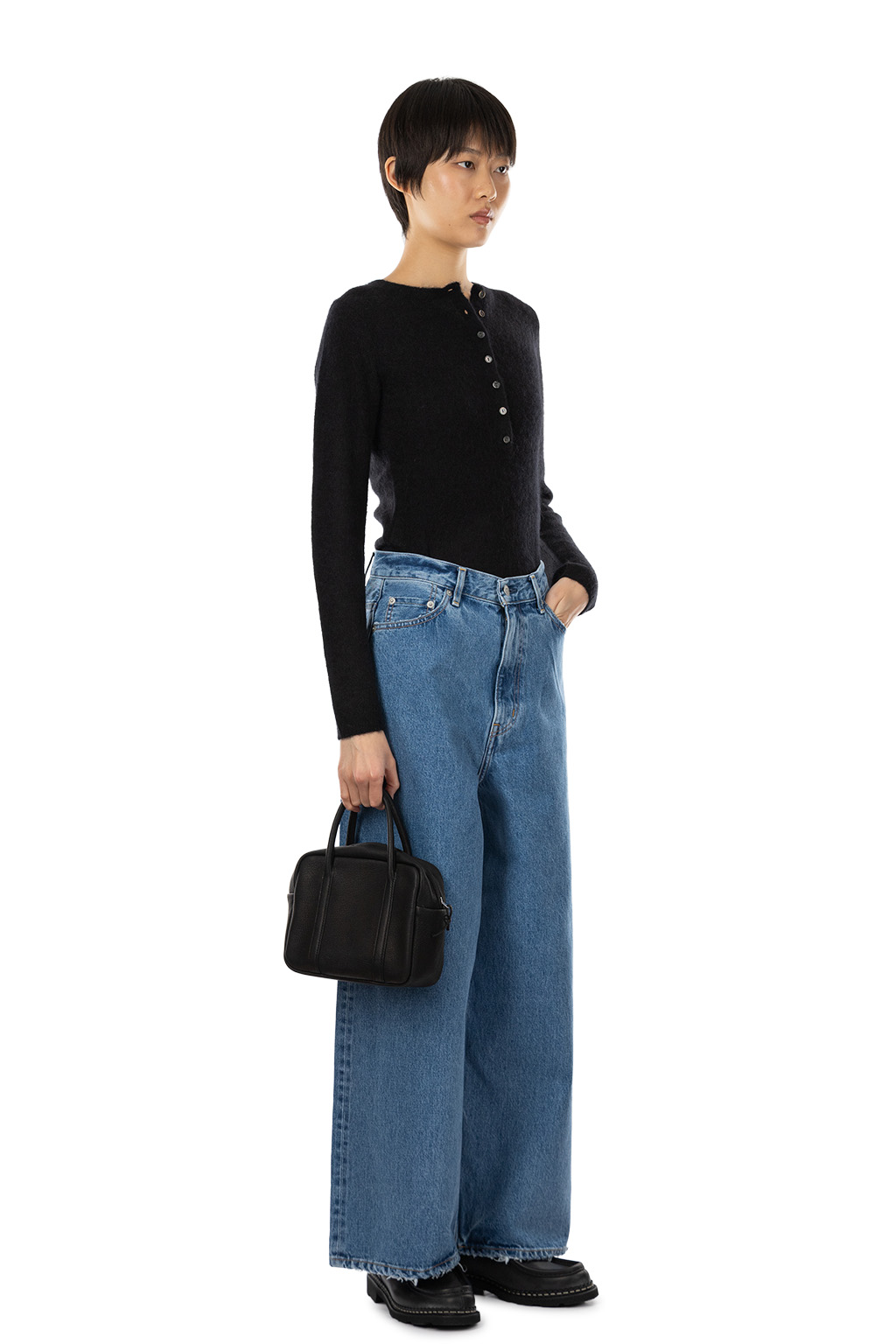 YLEVE - 13.5oz Denim High Waist Wide Pants - Indigo