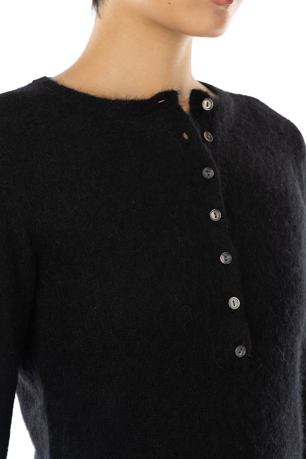 YLEVE - Fairy Alpaca Knit Henley Neck Sweater - Black