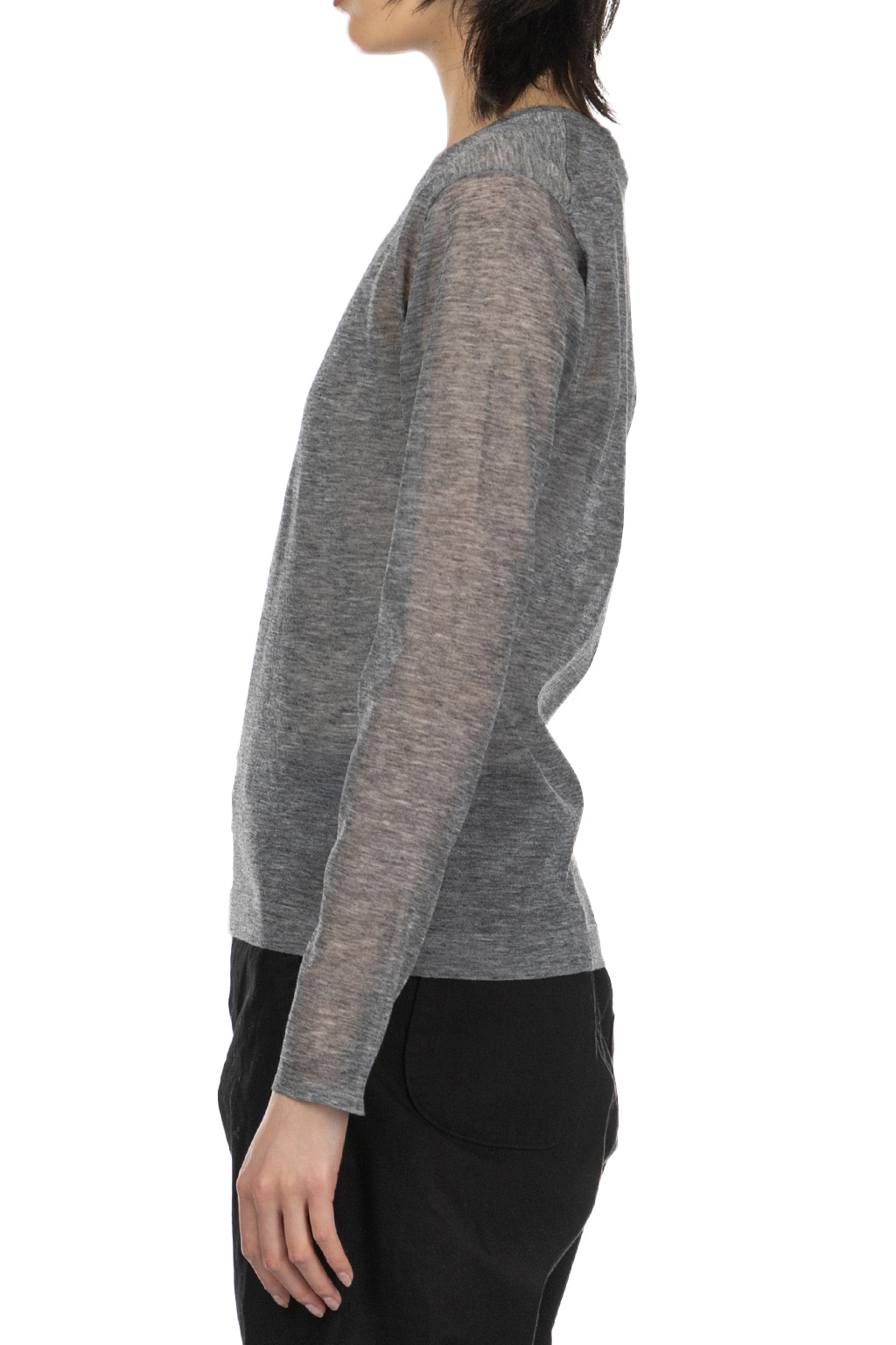 YLEVE - Polyester Ramie Sheer Knit Pullover - Top Grey
