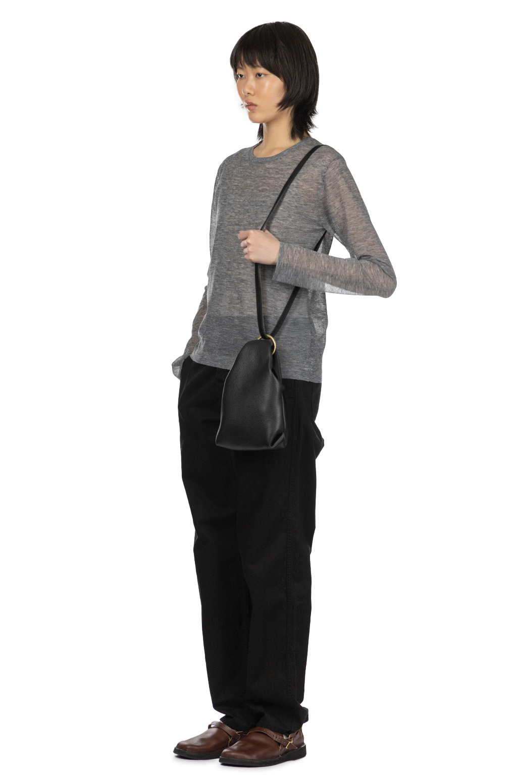 YLEVE - Polyester Ramie Sheer Knit Pullover - Top Grey