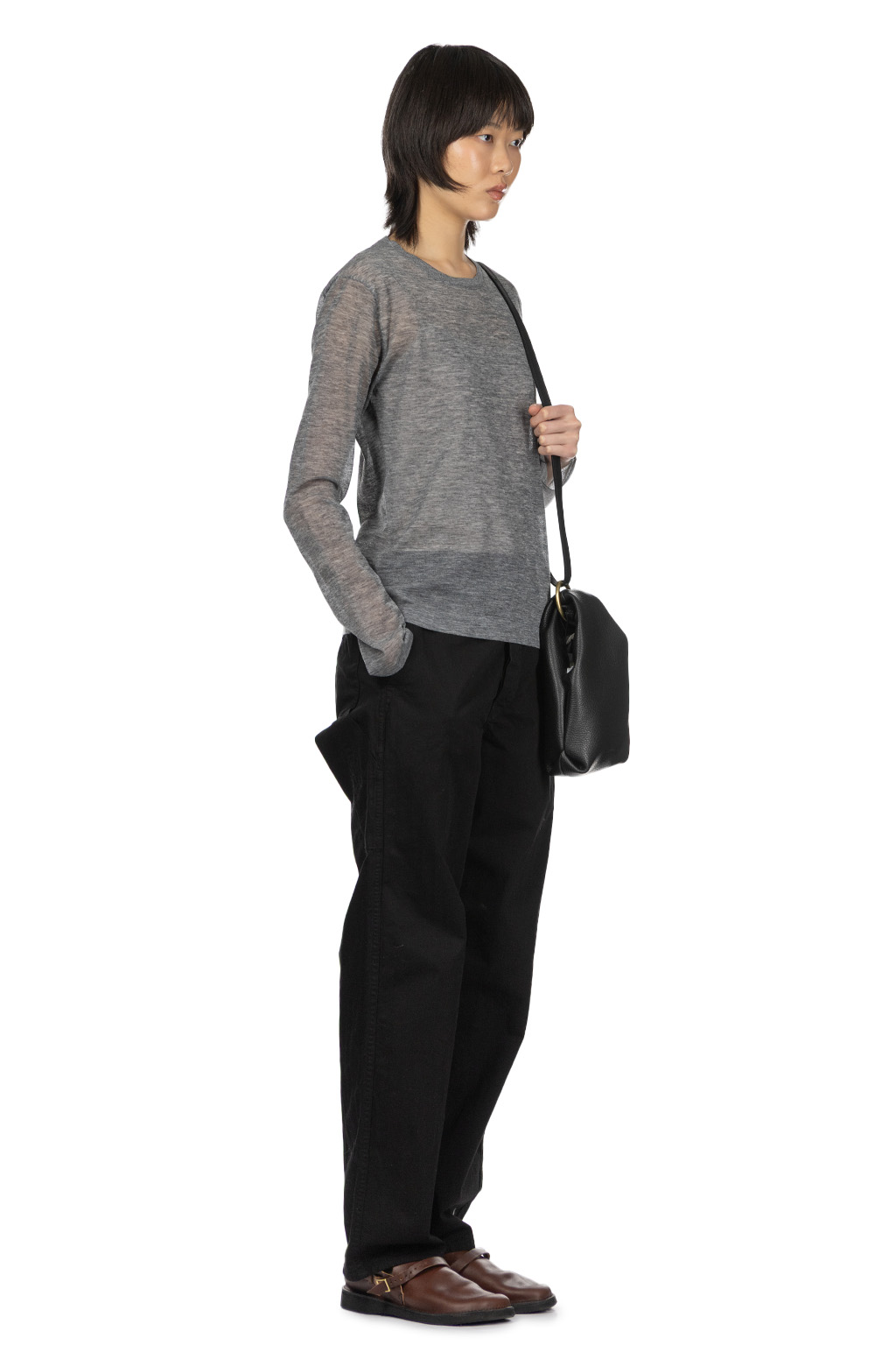 YLEVE - Polyester Ramie Sheer Knit Pullover - Top Grey