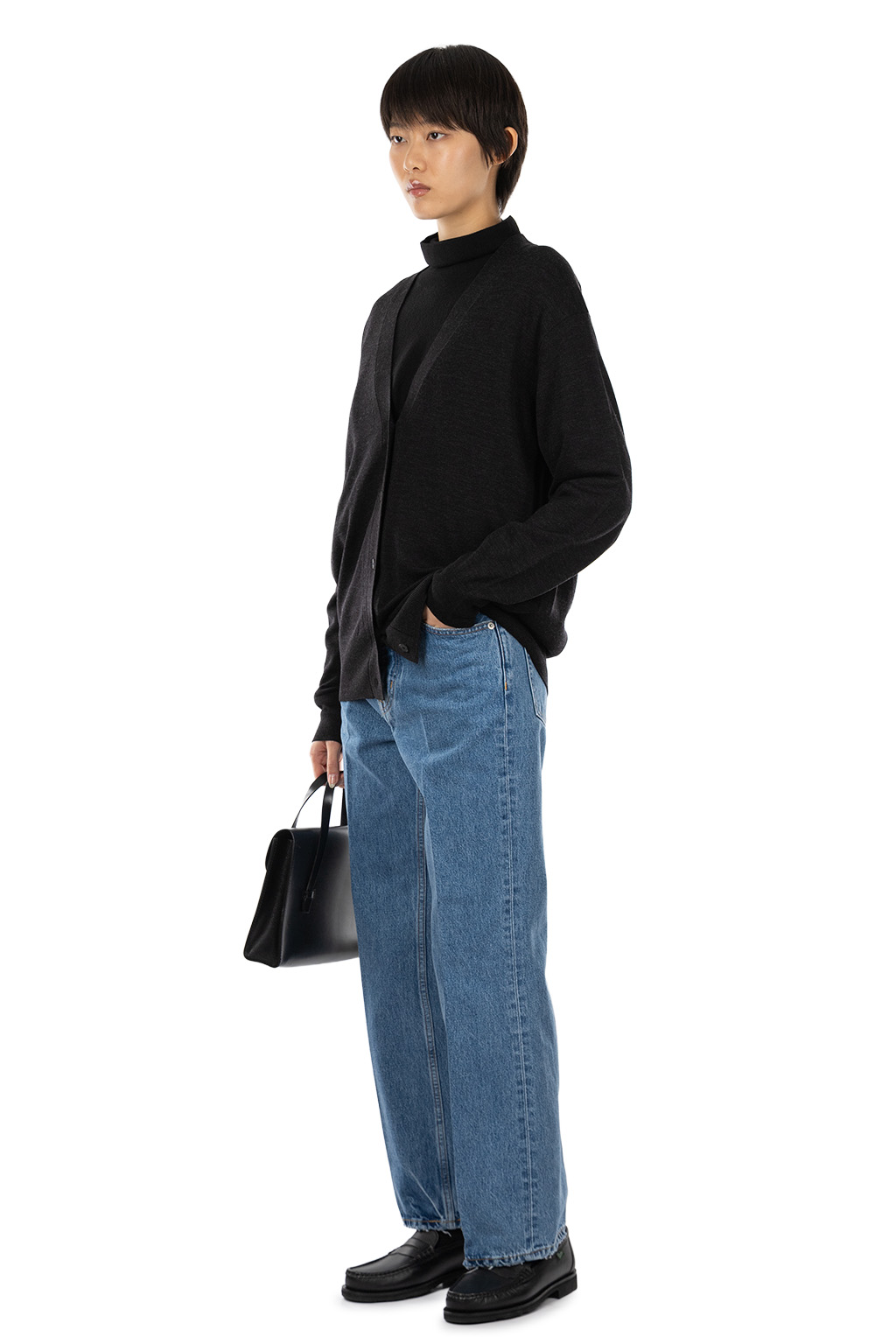 YLEVE - Superfine 120’s Wool Knit Cardigan - Charcoal