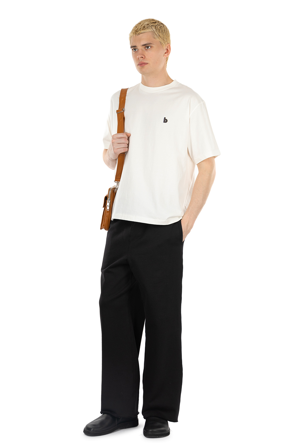 blurhms - ROOTSTOCK - b Patch Tee WIDE - White × Charcoal
