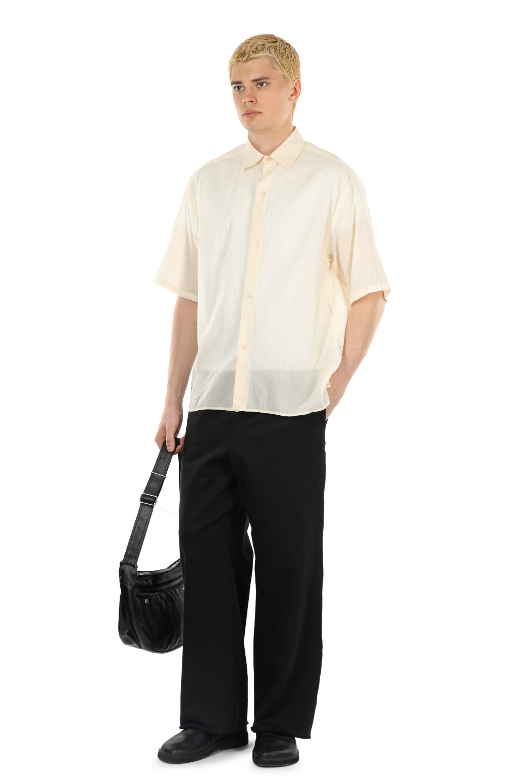 blurhms - Silk-Co Voile Half-Sleeve Shirt - Ivory