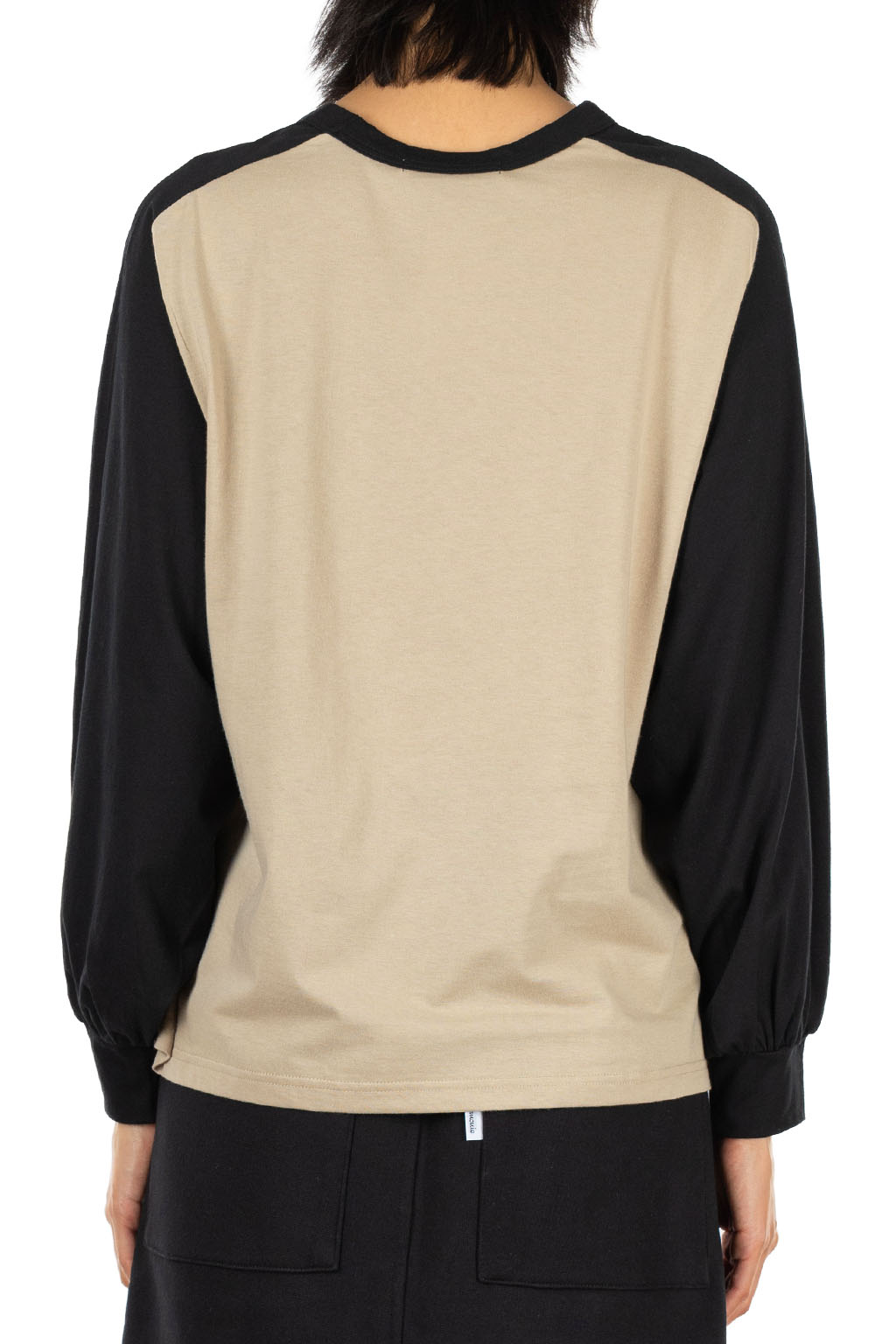 harmonie - Cotton Puff Sleeve Raglan Pullover - Beige Black