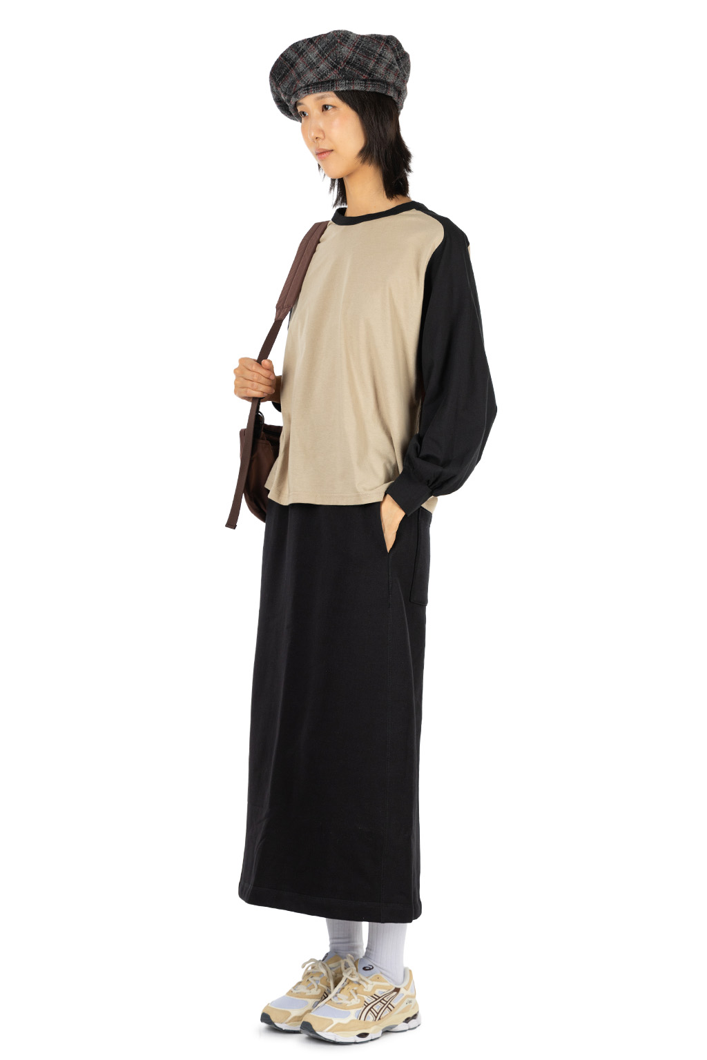 harmonie - Cotton Puff Sleeve Raglan Pullover - Beige Black