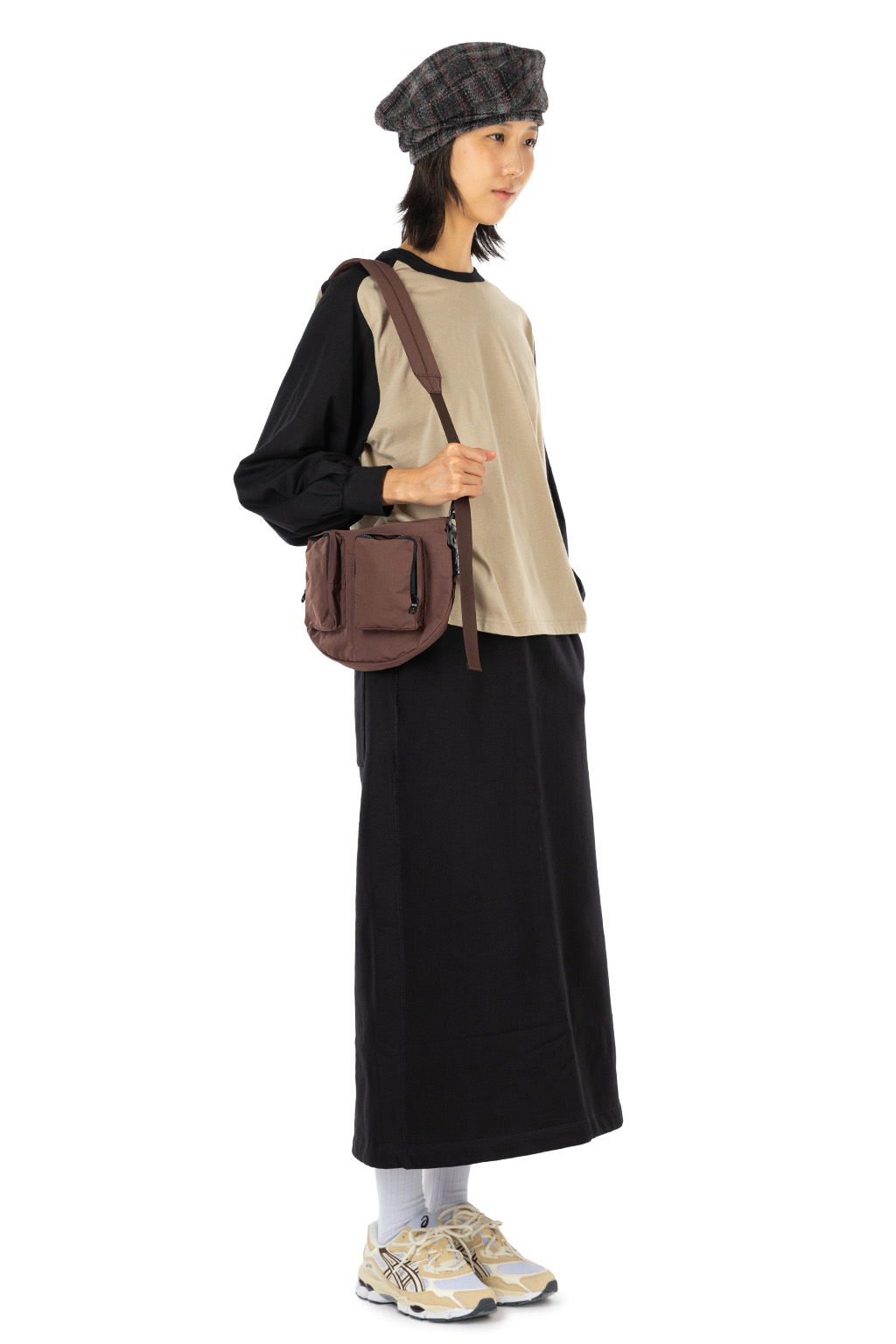 harmonie - Cotton Puff Sleeve Raglan Pullover - Beige Black