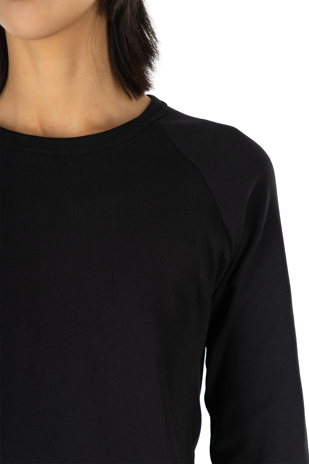 harmonie - Cotton Rib Raglan Three-Quarter Sleeve Pullover - Black