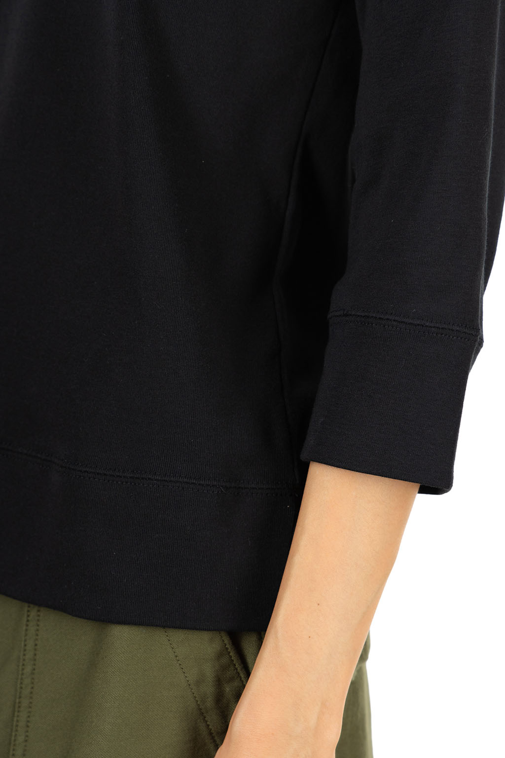 harmonie - Cotton Rib Raglan Three-Quarter Sleeve Pullover - Black