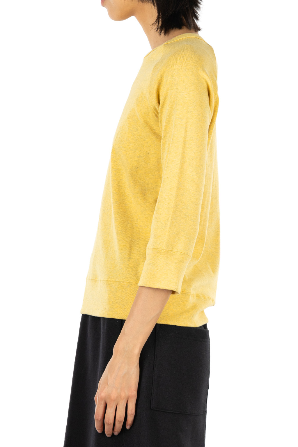 harmonie - Cotton Rib Raglan Three-Quarter Sleeve Pullover - Yellow