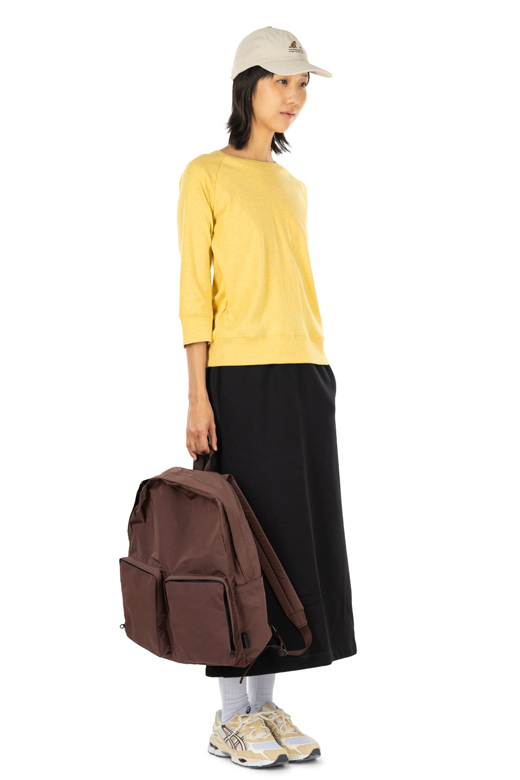 harmonie - Cotton Rib Raglan Three-Quarter Sleeve Pullover - Yellow