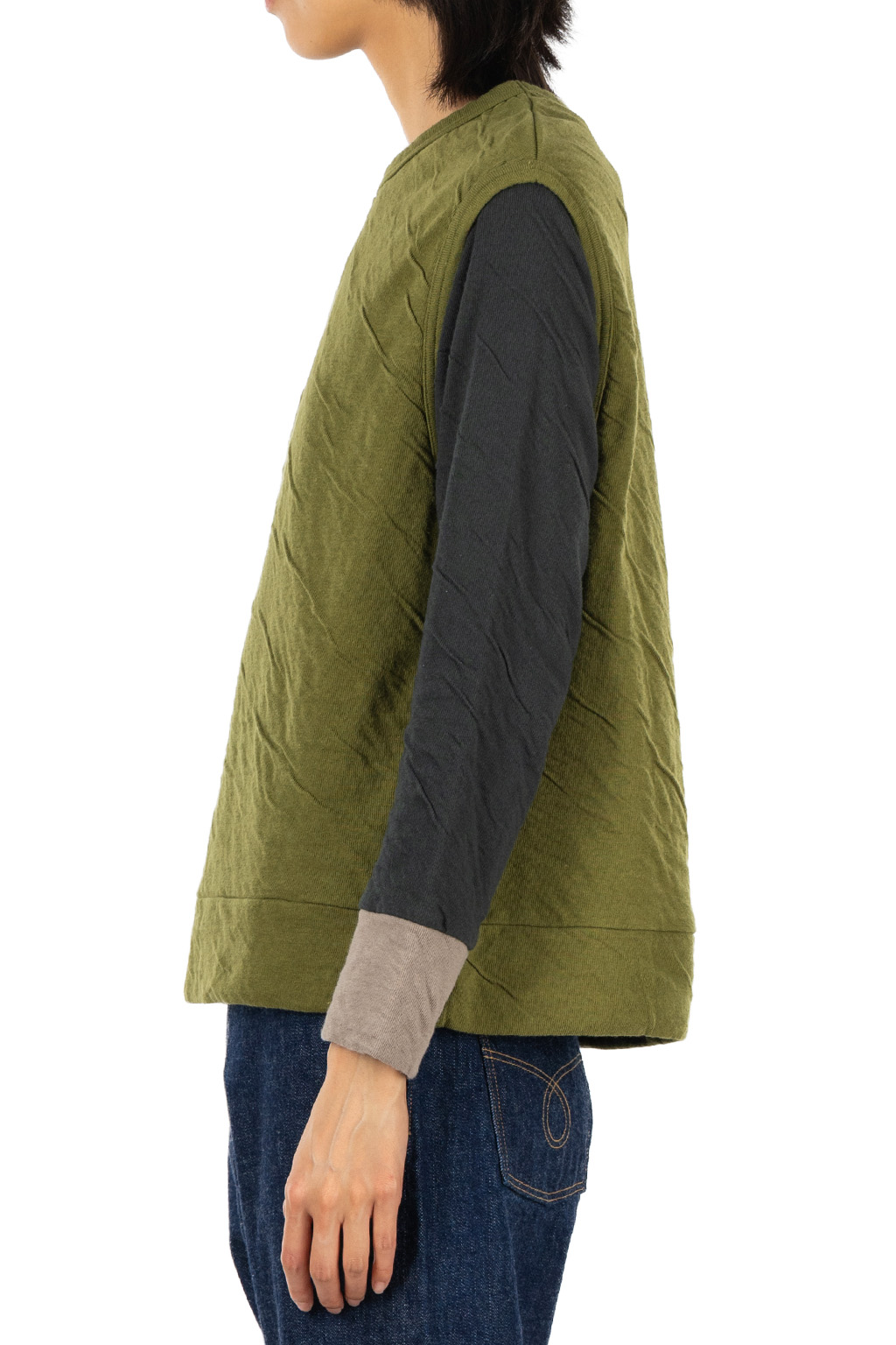 harmonie - Fluffy Double-Layer Crew Neck Vest - Grass Green