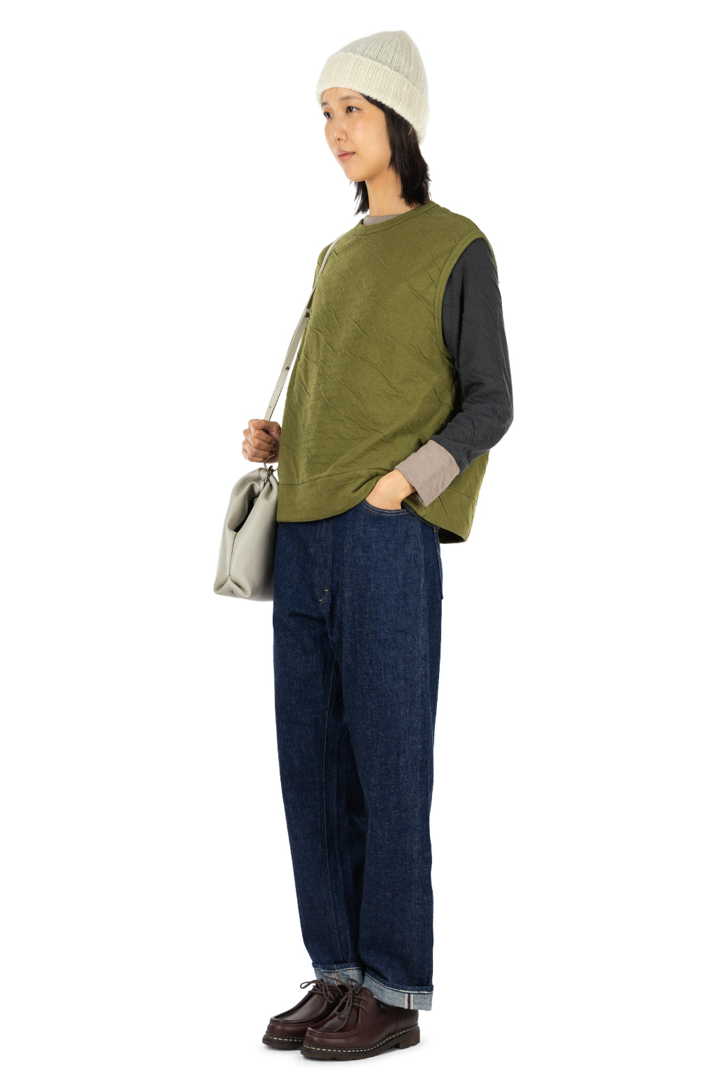 harmonie - Fluffy Double-Layer Crew Neck Vest - Grass Green
