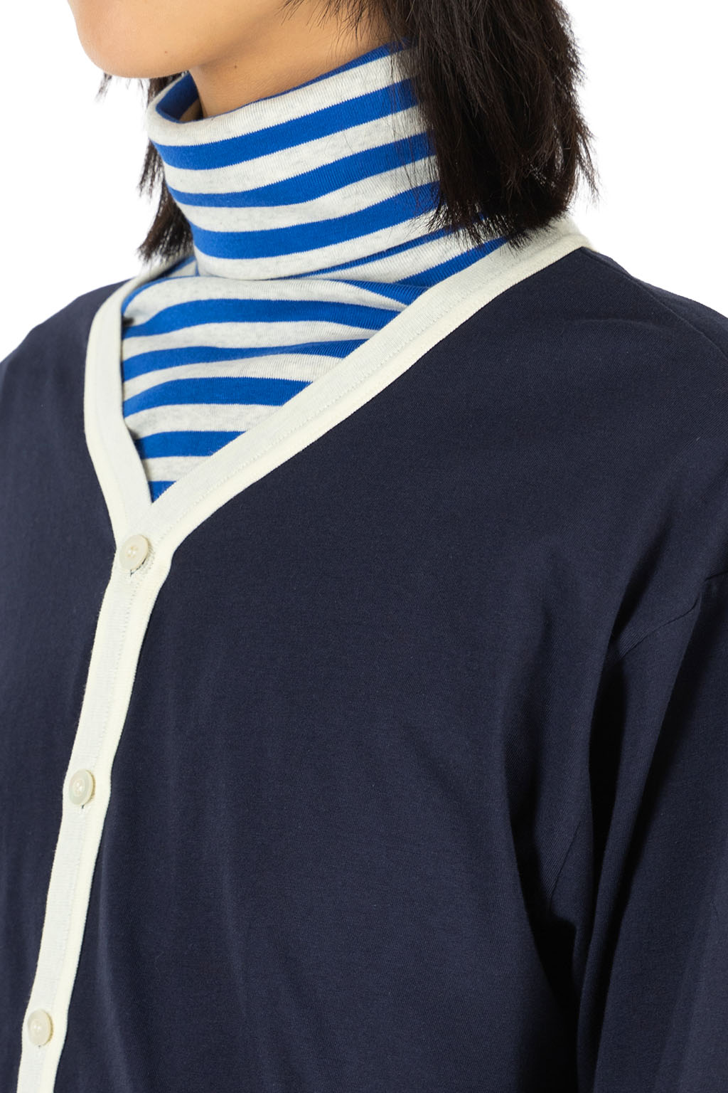 harmonie - Jersey Drop Shoulder V-Neck Cardigan - Navy Natural