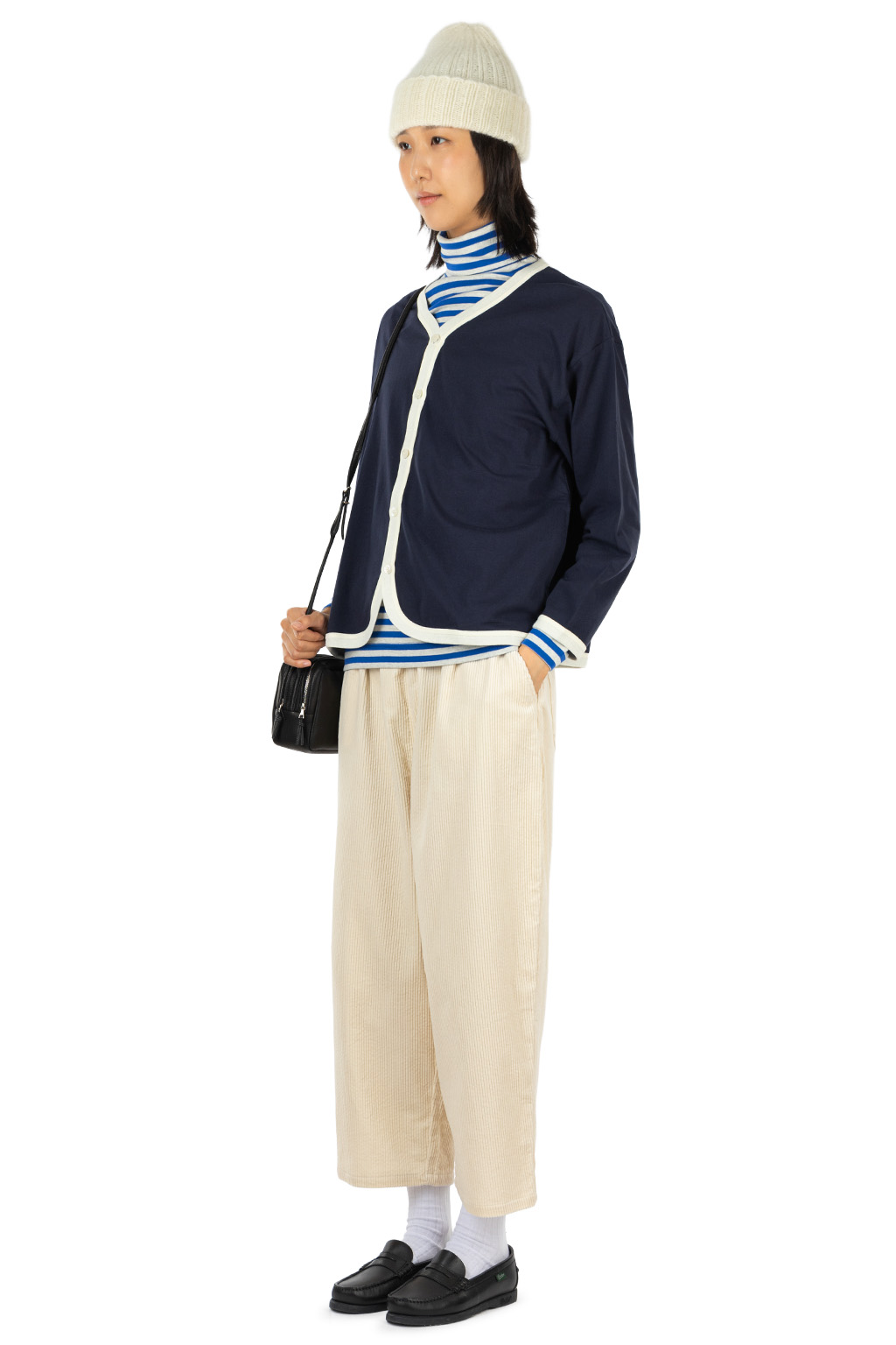 harmonie - Jersey Drop Shoulder V-Neck Cardigan - Navy Natural