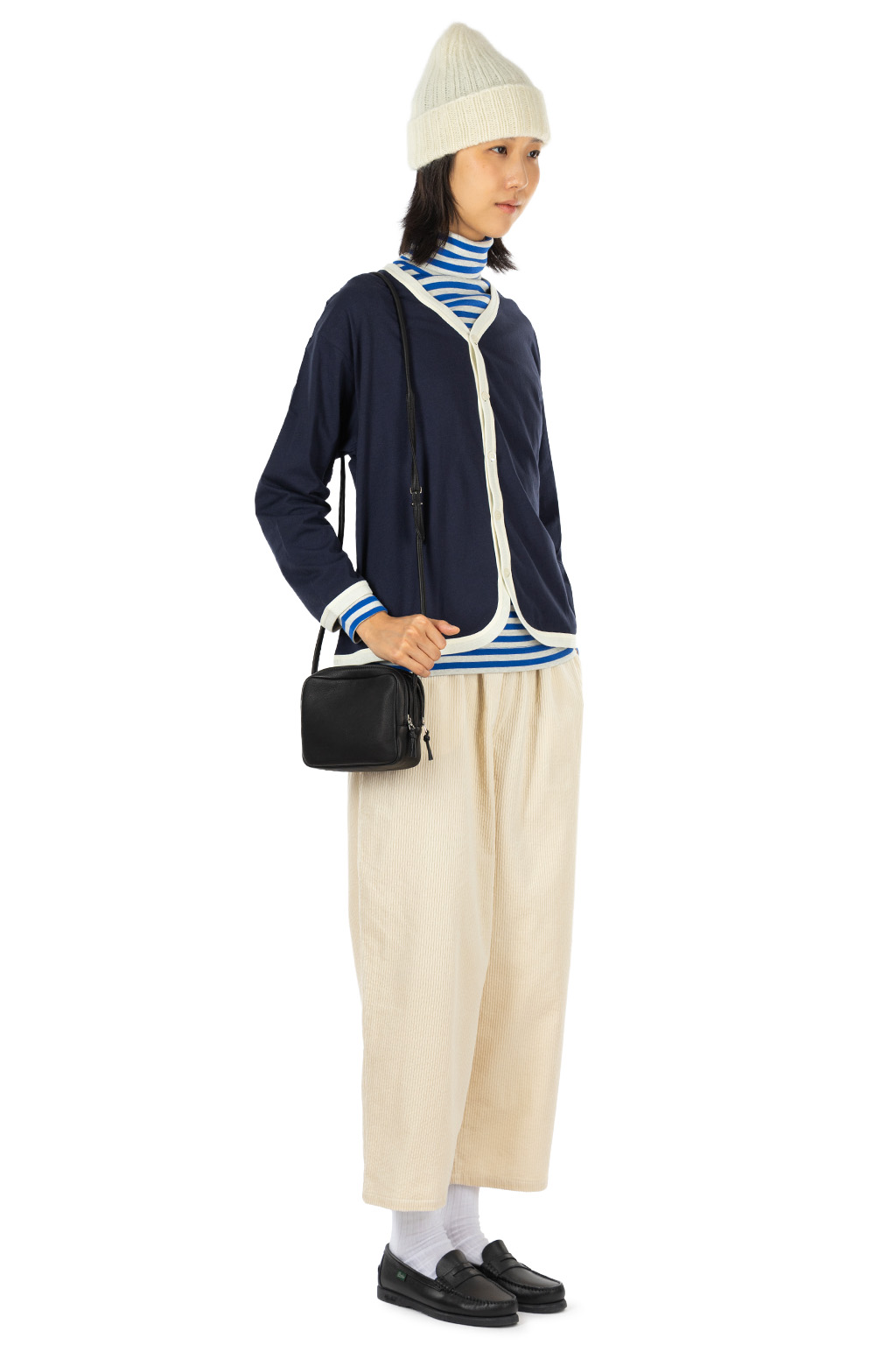 harmonie - Jersey Drop Shoulder V-Neck Cardigan - Navy Natural