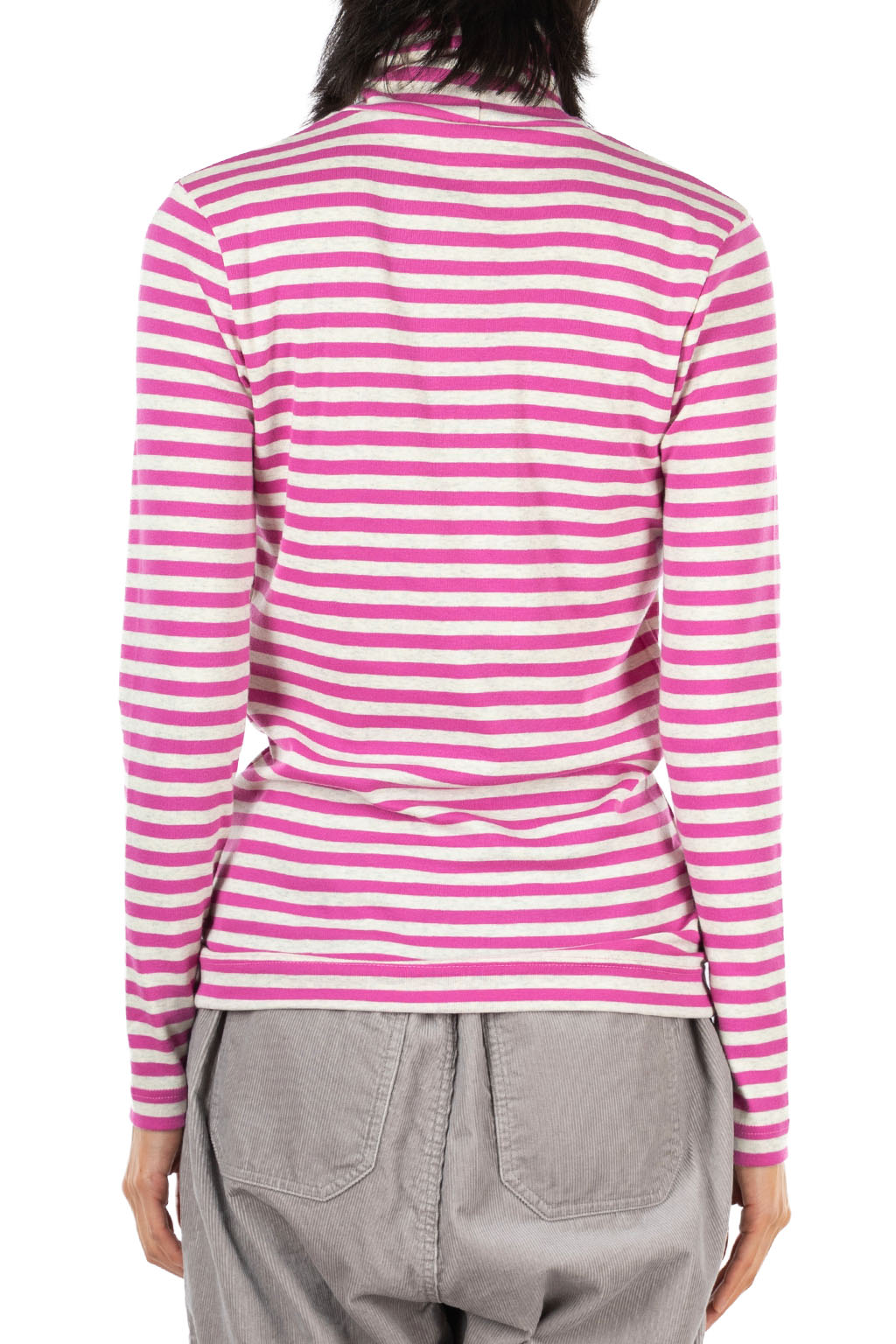 harmonie - Rib Knit Stripe Turtleneck Pullover - Pink