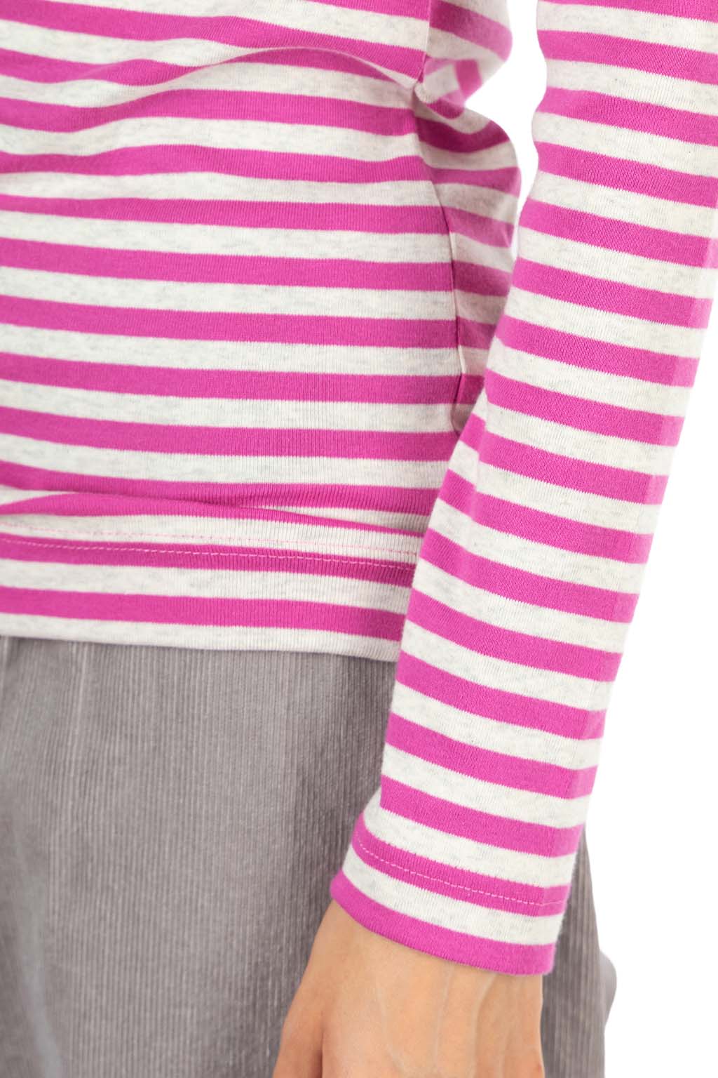 harmonie - Rib Knit Stripe Turtleneck Pullover - Pink