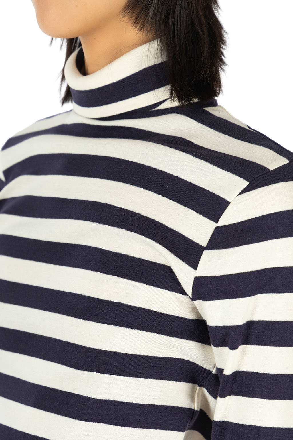 harmonie - Rib Knit Wide Stripe Turtleneck Pullover - Navy