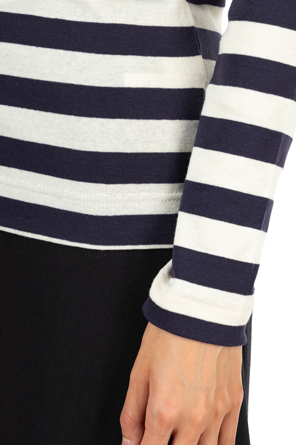 harmonie - Rib Knit Wide Stripe Turtleneck Pullover - Navy