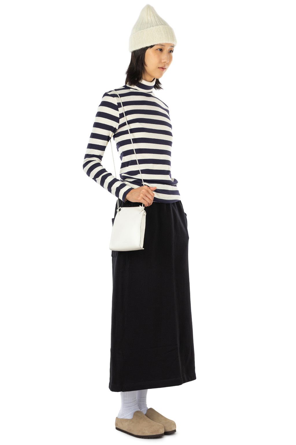 harmonie - Rib Knit Wide Stripe Turtleneck Pullover - Navy