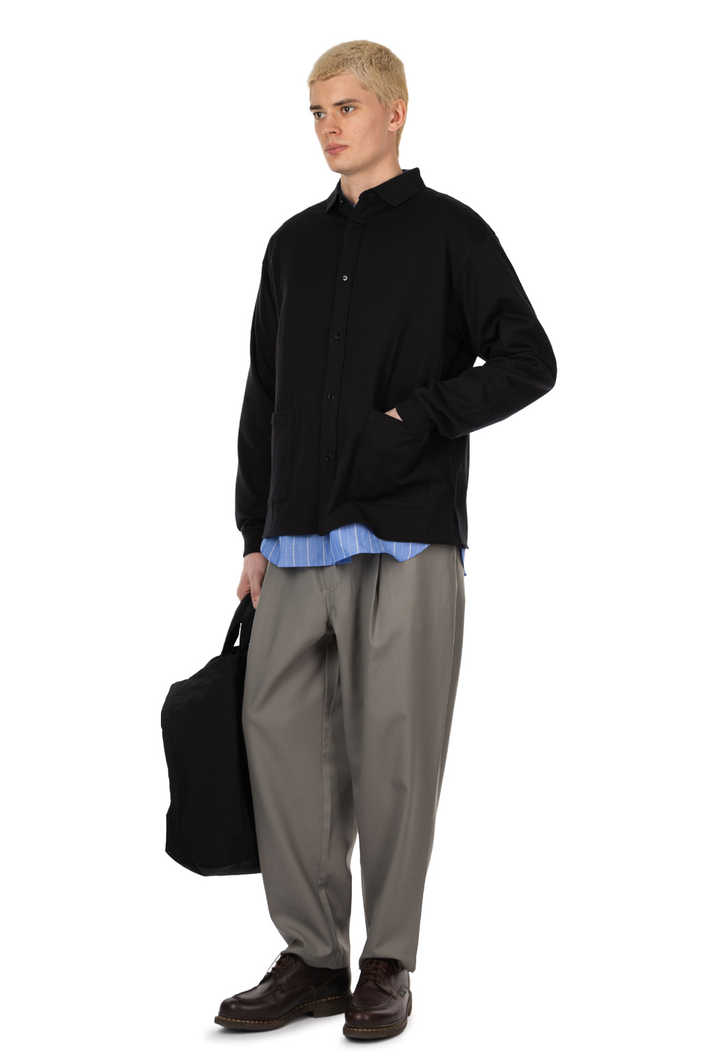 marka - Polo Collar Cashmere Jersey Shirt - Black