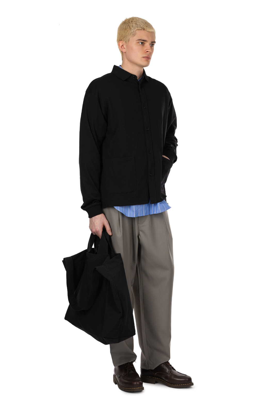 marka - Polo Collar Cashmere Jersey Shirt - Black