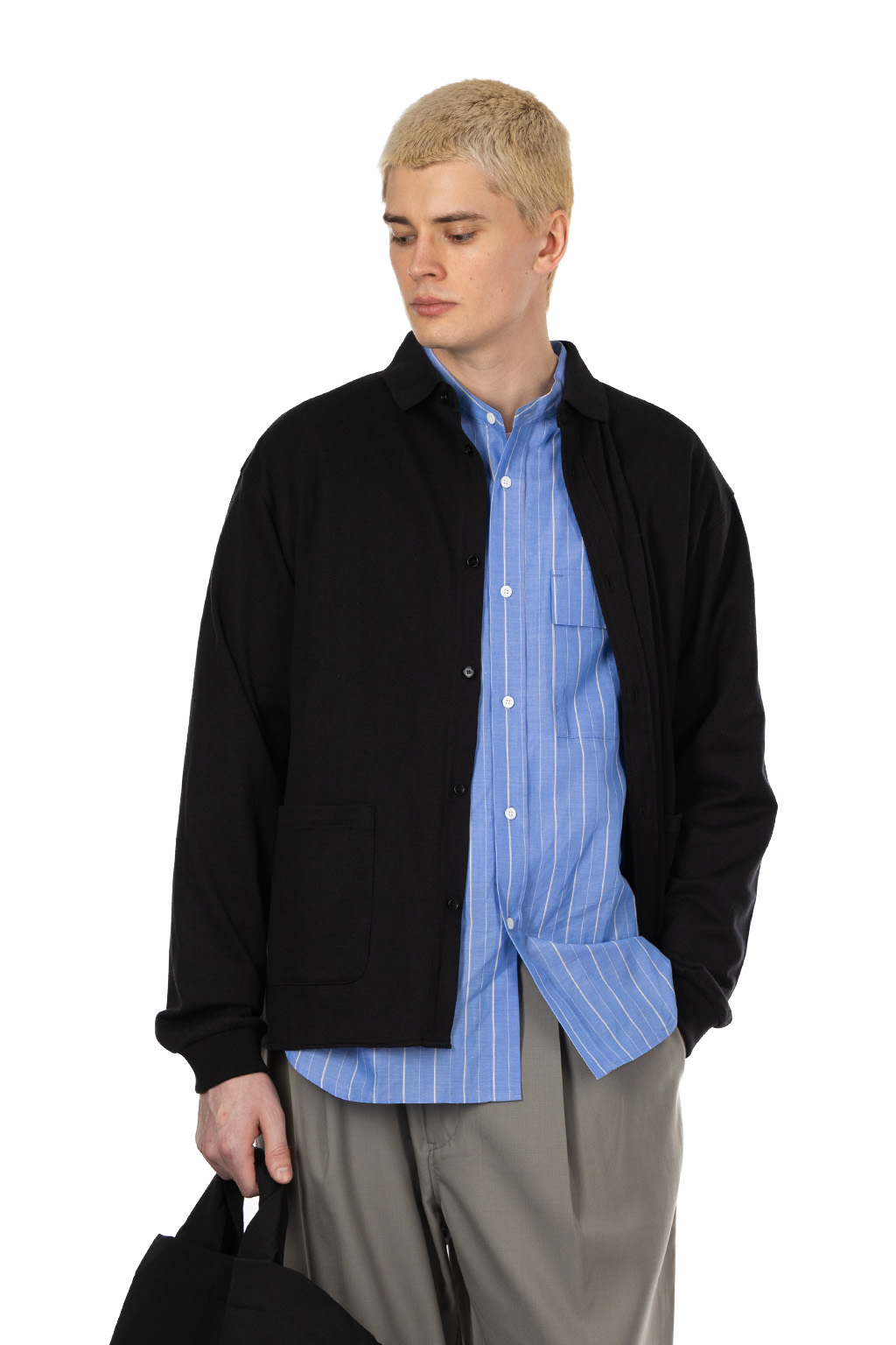 marka - Polo Collar Cashmere Jersey Shirt - Black