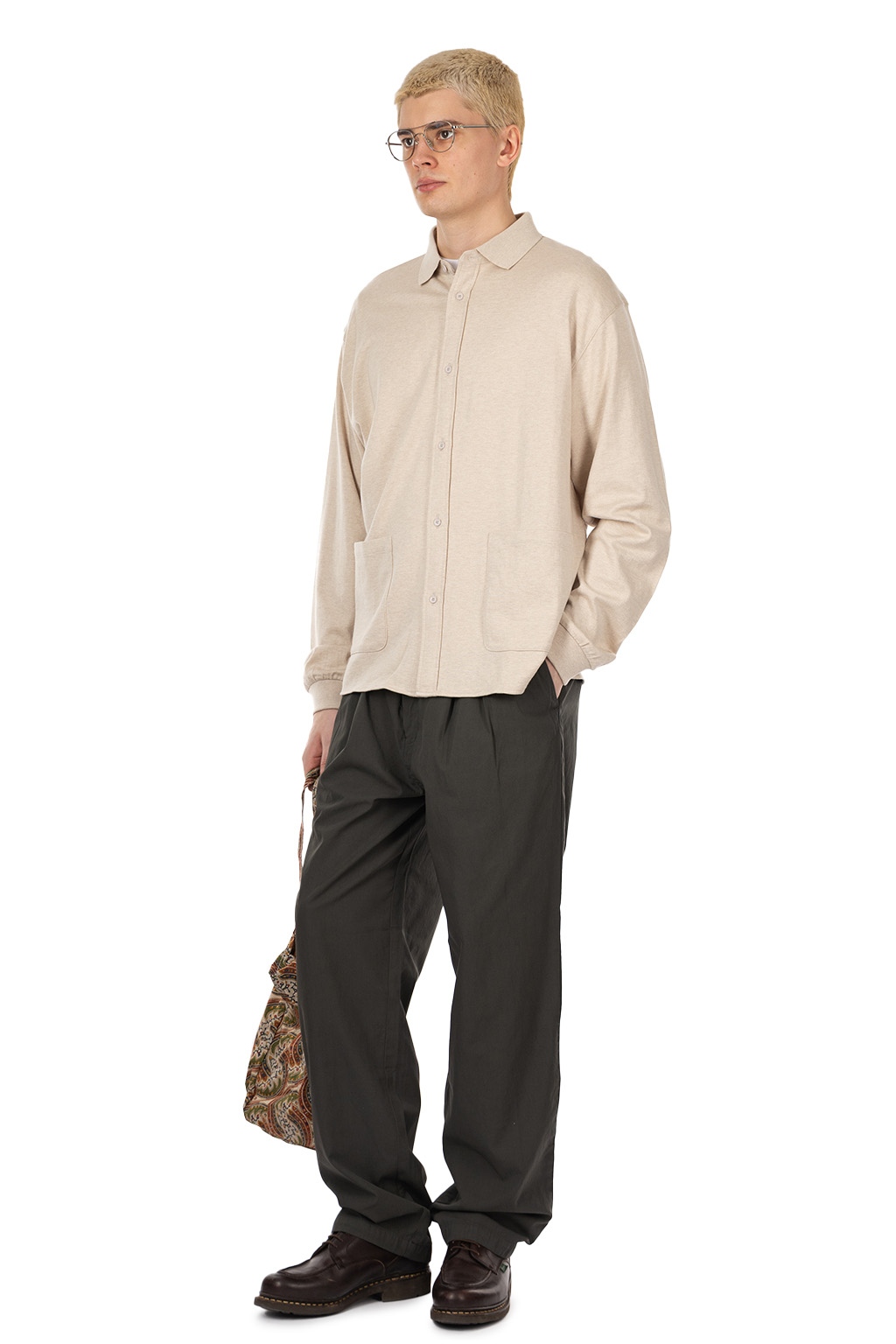 marka - Polo Collar Cashmere Jersey Shirt - Sand