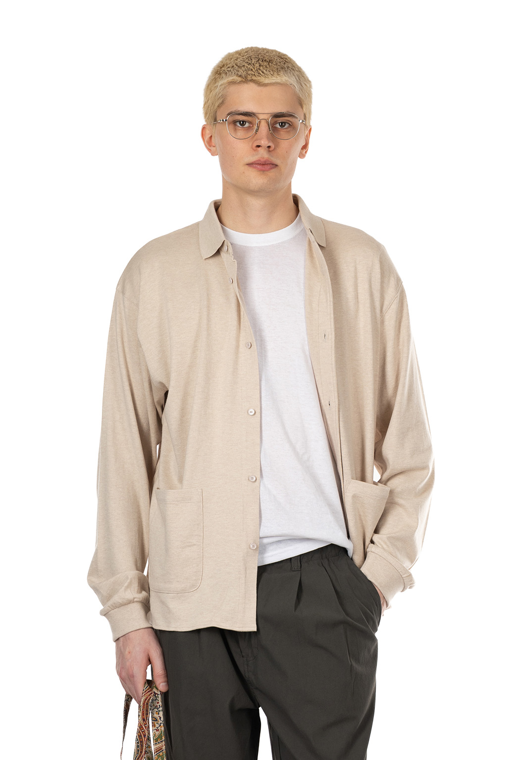 marka - Polo Collar Cashmere Jersey Shirt - Sand