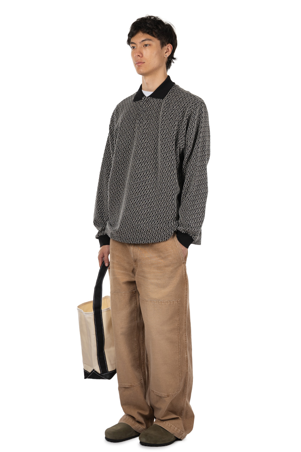 Markaware - Two Button Polo L/S Tee - Black x Ivory