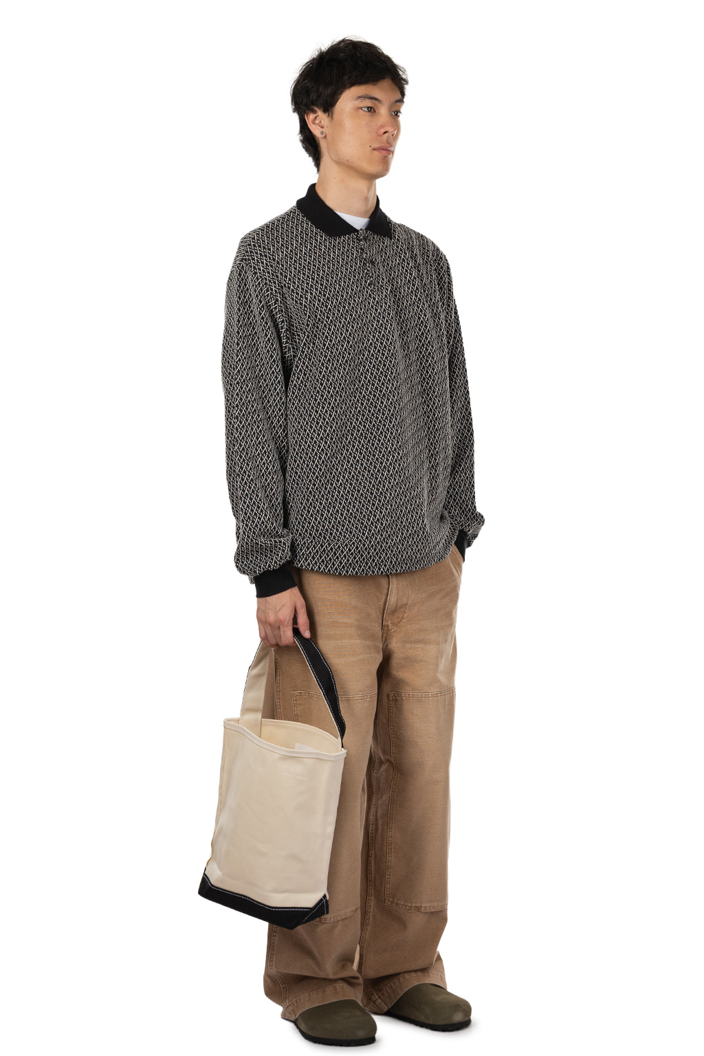 Markaware - Two Button Polo L/S Tee - Black x Ivory