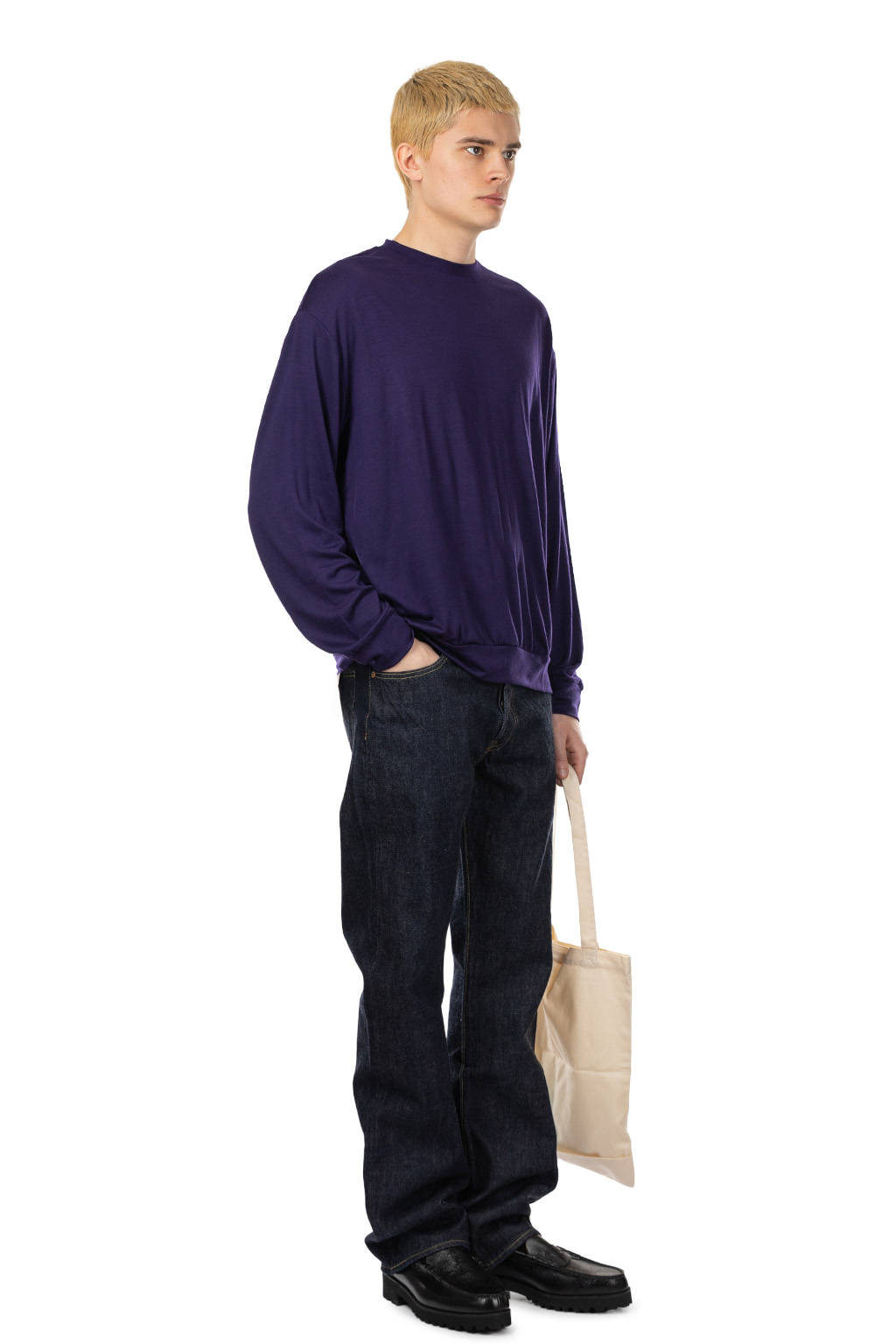 Markaware - Wool Single Jersey Washable Crew Neck - Dark Purple