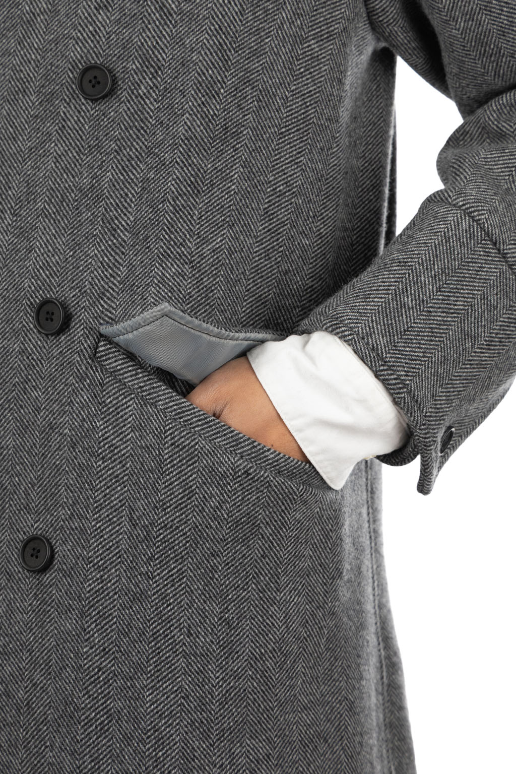 ts(s) - Double Breasted Slant Flap Pocket Coat - Grey