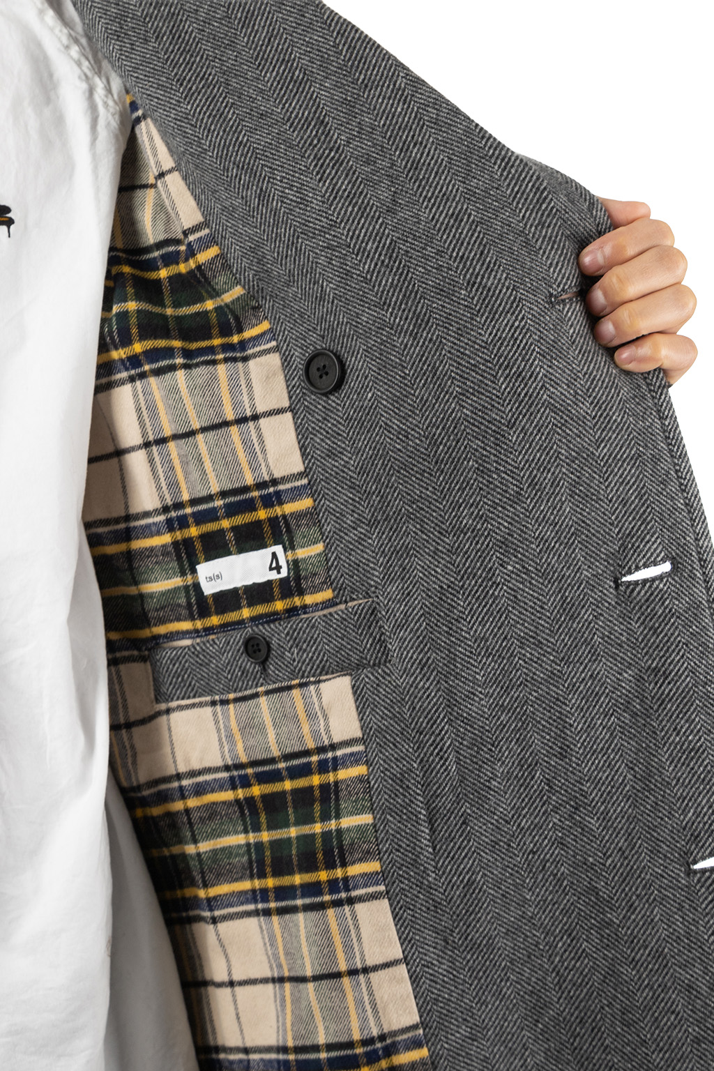 ts(s) - Double Breasted Slant Flap Pocket Coat - Grey