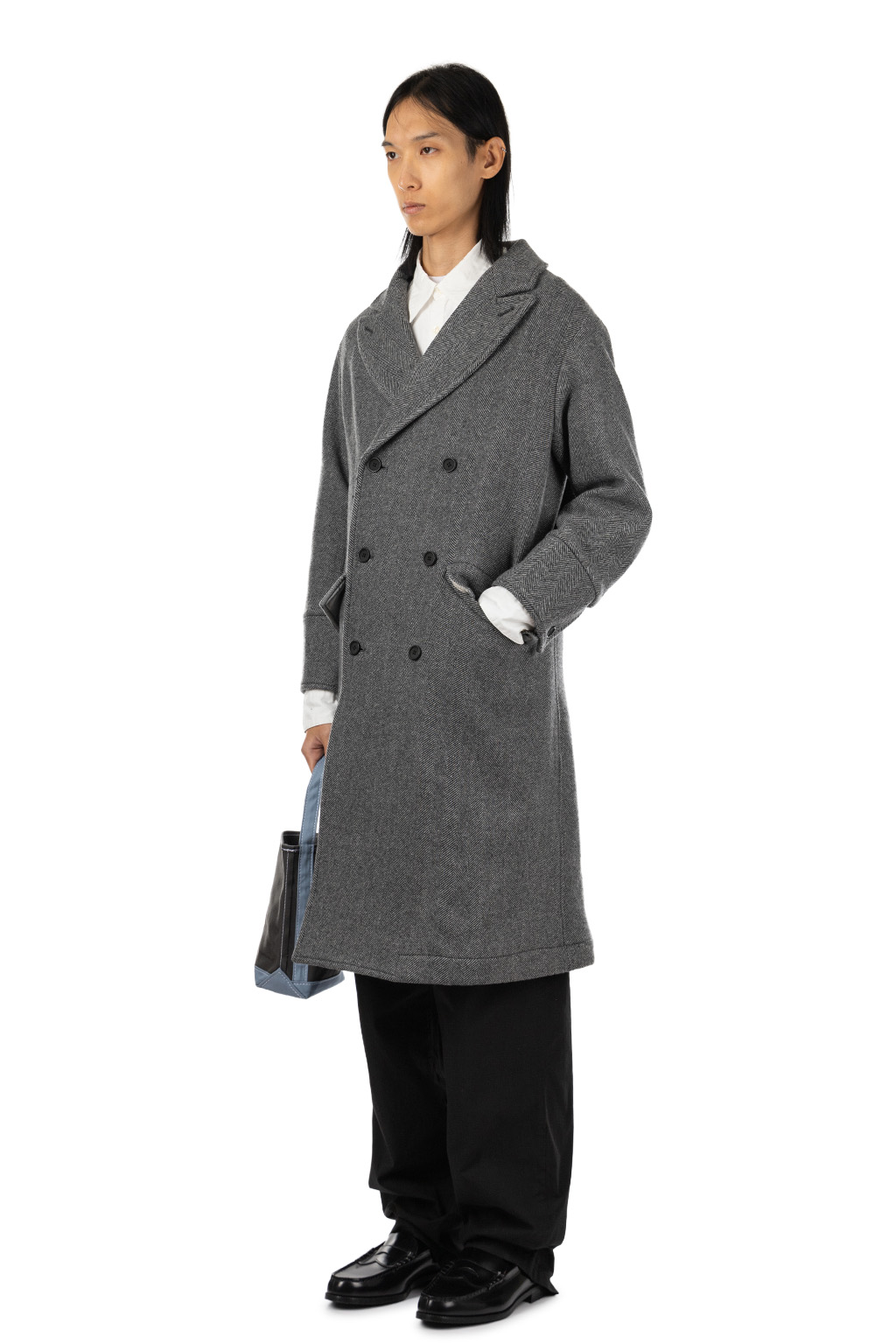 ts(s) - Double Breasted Slant Flap Pocket Coat - Grey